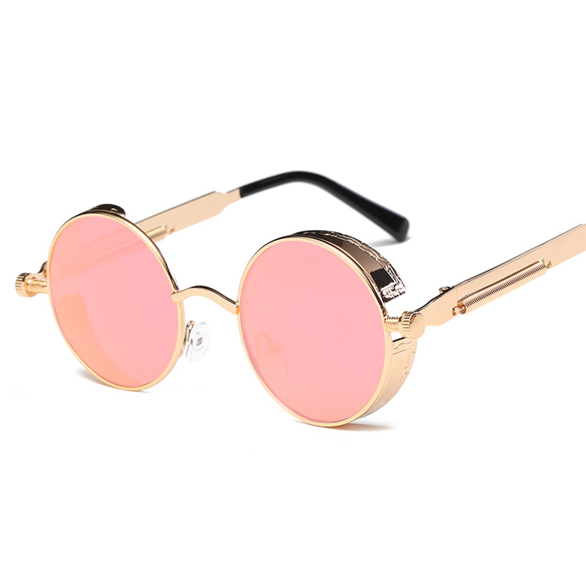 Moda Estilo Retro Steampunk Óculos Redondos Óculos de Armação de Metal Lente Óculos de Design Da Marca Do Vintage Masculino óculos de Sol Óculos de Condução: Gold-Red Mercury