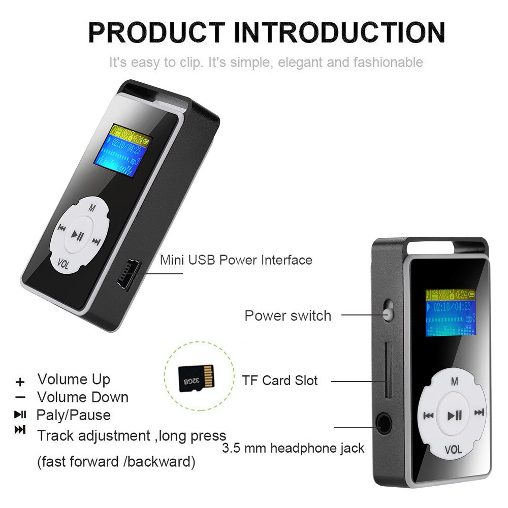 Digital MP3 Player LCD Screen Support Micro SD TF Card 32G Mirror Music Media