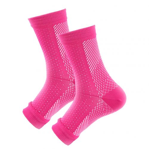 Unisex anti-træthedssport basketball fodbold kompression fod ankel elastisk bandage ærme støtte bøjle guard beskyttende sokker: Rosenrød / L xl