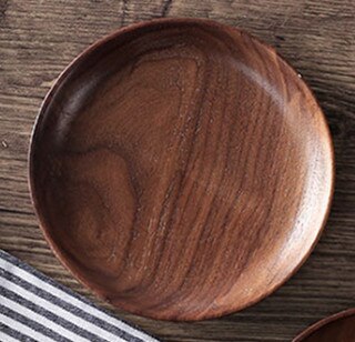 Vajilla de cocina, platos de mantequilla de pan de estilo japonés, plato redondo de madera maciza para ensalada de frutas, pan, postre, tazón, bandeja: 20x20x2cm Walnut