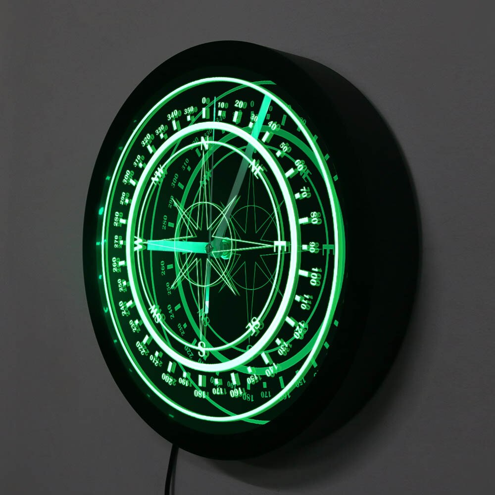 Reloj de pared de brújula náutica con retroiluminación LED, brújula rosa de viento, decoración del hogar, azul marino, luminoso, de Marina