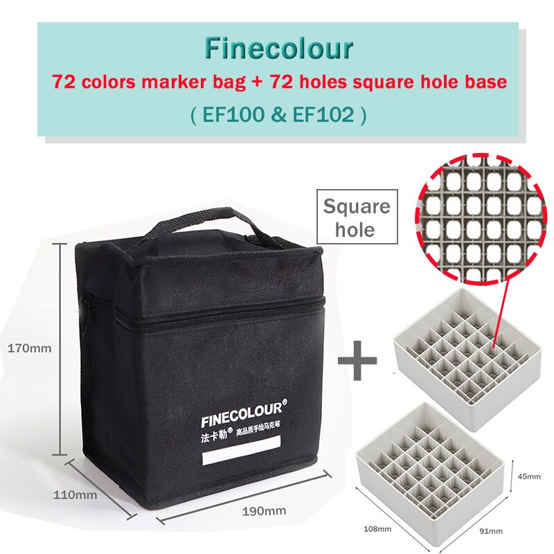 Finecolour Marker Pens Storage Bag &amp; Base 12/24/36 Holes EF100/101/102/103 Zipper Bag Multifunctional Base Penholder Ink Base: Bag72-72holes-S-Base