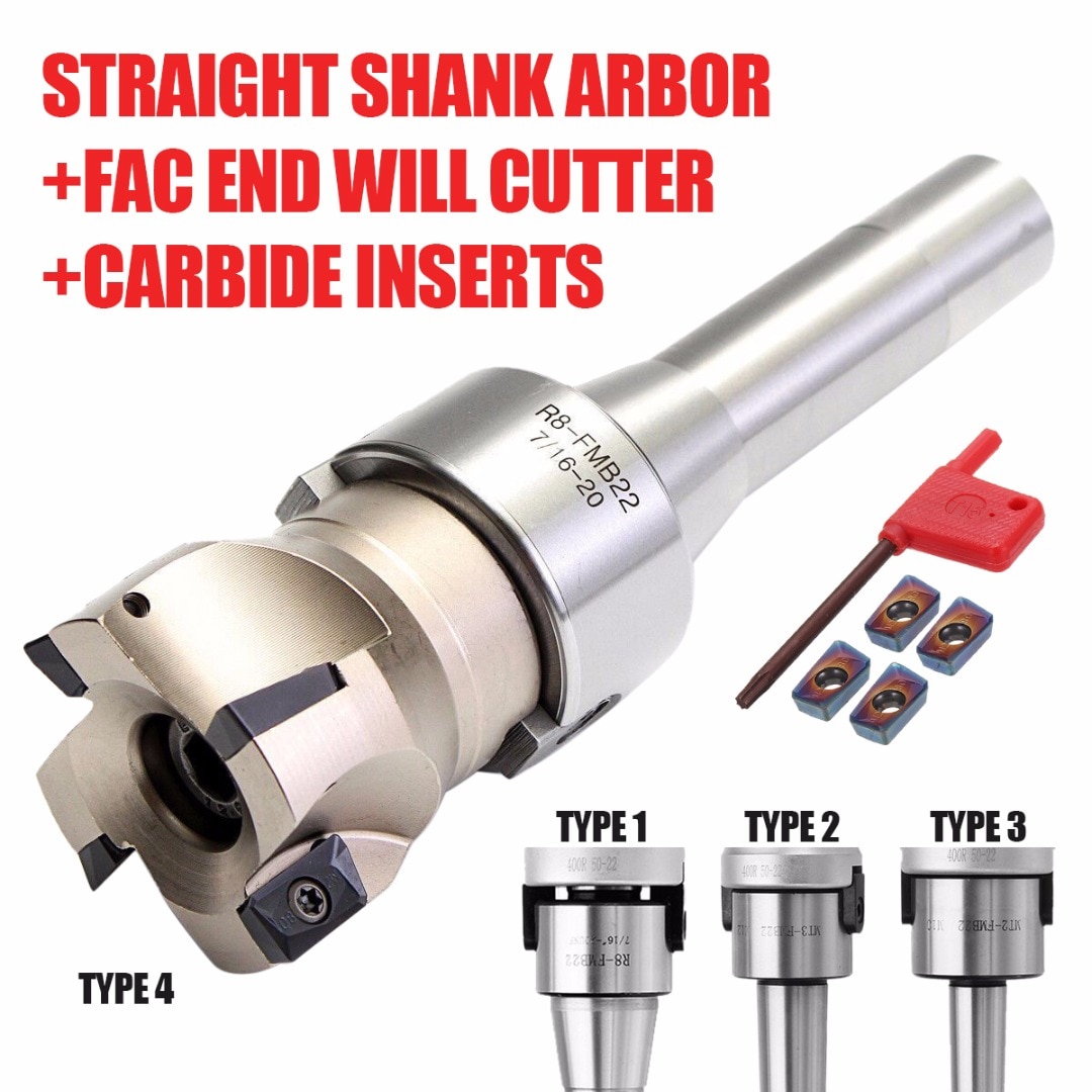 R8/MT2/MT3 Straight Shank Arbor Mill Cutter Face End 400R 50MM with Carbide Insert APMT1604 Milling Cutter Insert Machine Tool