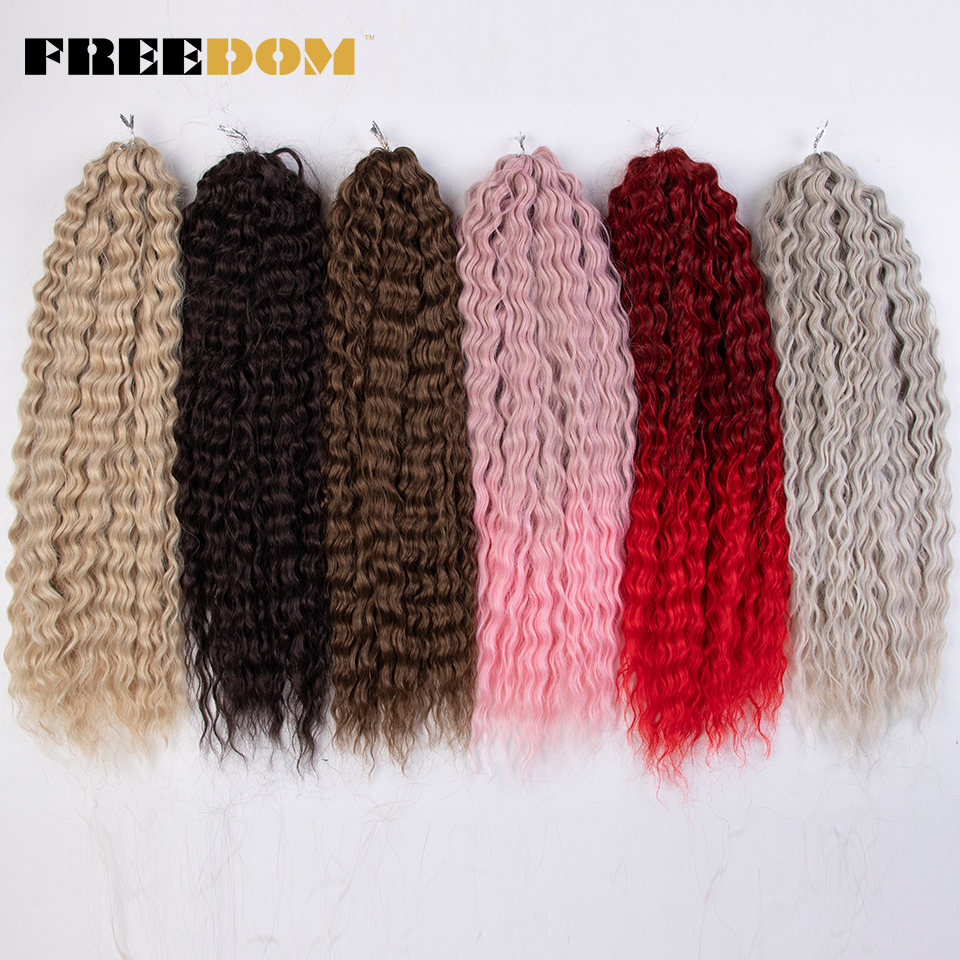 FREEDOM pelo rizado sintético para trenzas 24 pulgadas onda de agua Twist Crochet trenza pelo Ombre Rosa jengibre extensiones de cabello trenzado