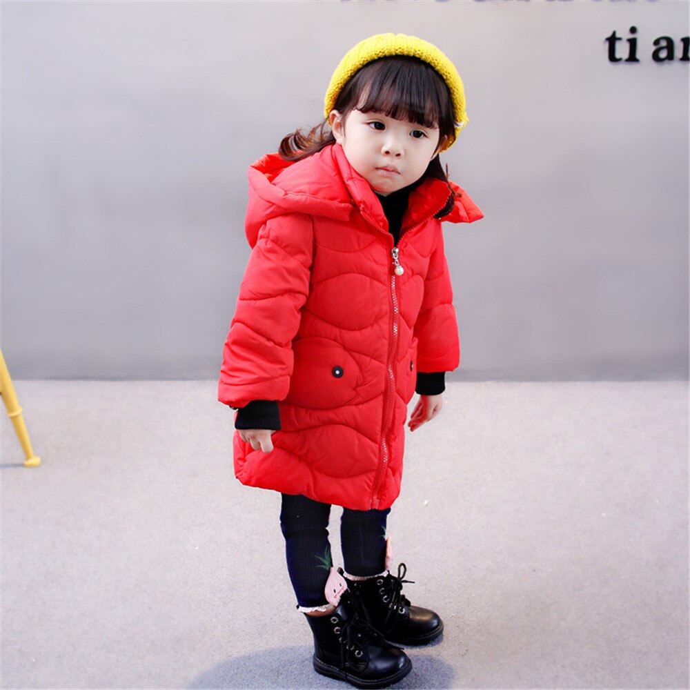 WenaZao Infant Toddler Baby Girls Down Jacket Winter Warm Cartoon Print Knee Length Padded Coat with Hood