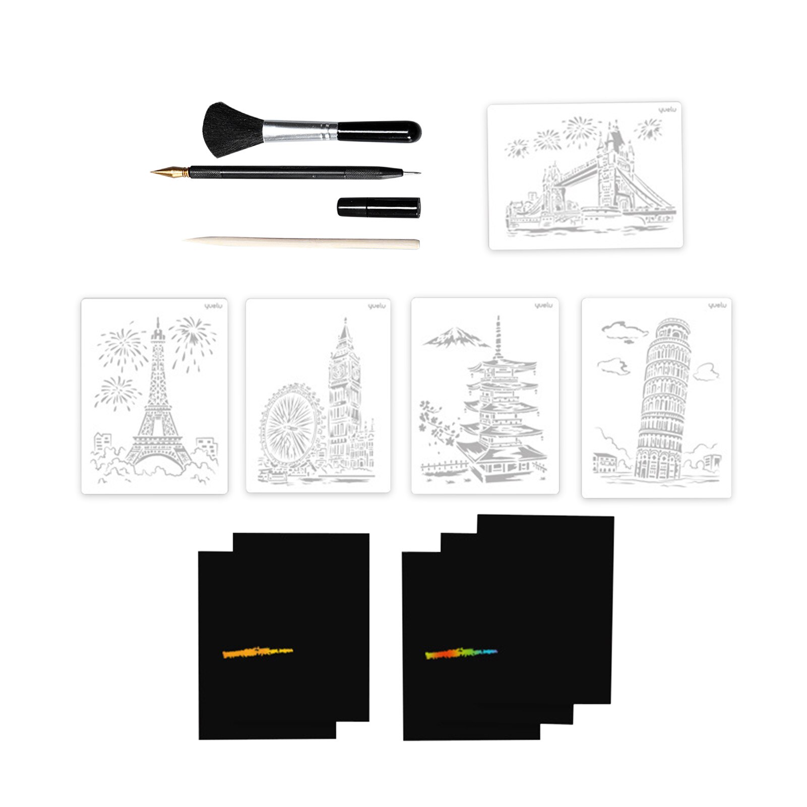 DIY Scratch Painting Set Innovative Art Scratch Paper Kit A4 Animal Building Handmade Diy Painting: D