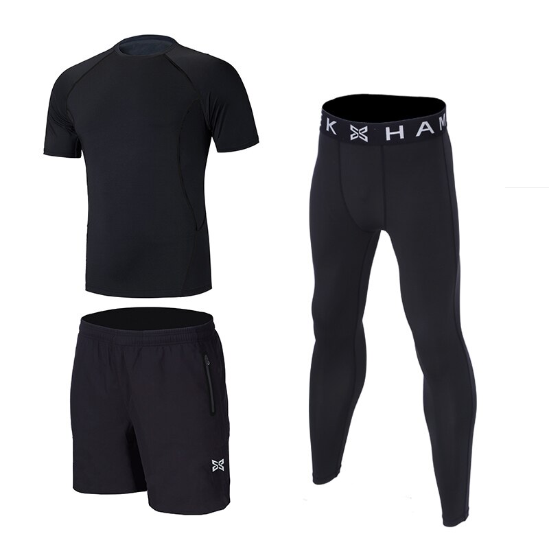 Kompressionslaufanzug für herren, Basketball-fitnessshorts, eng anliegender sportlaufanzug für herren, fitnessstudio-sportbekleidung, schnelltrocknender Joggen-laufanzug: 3641638642 schwarz / S
