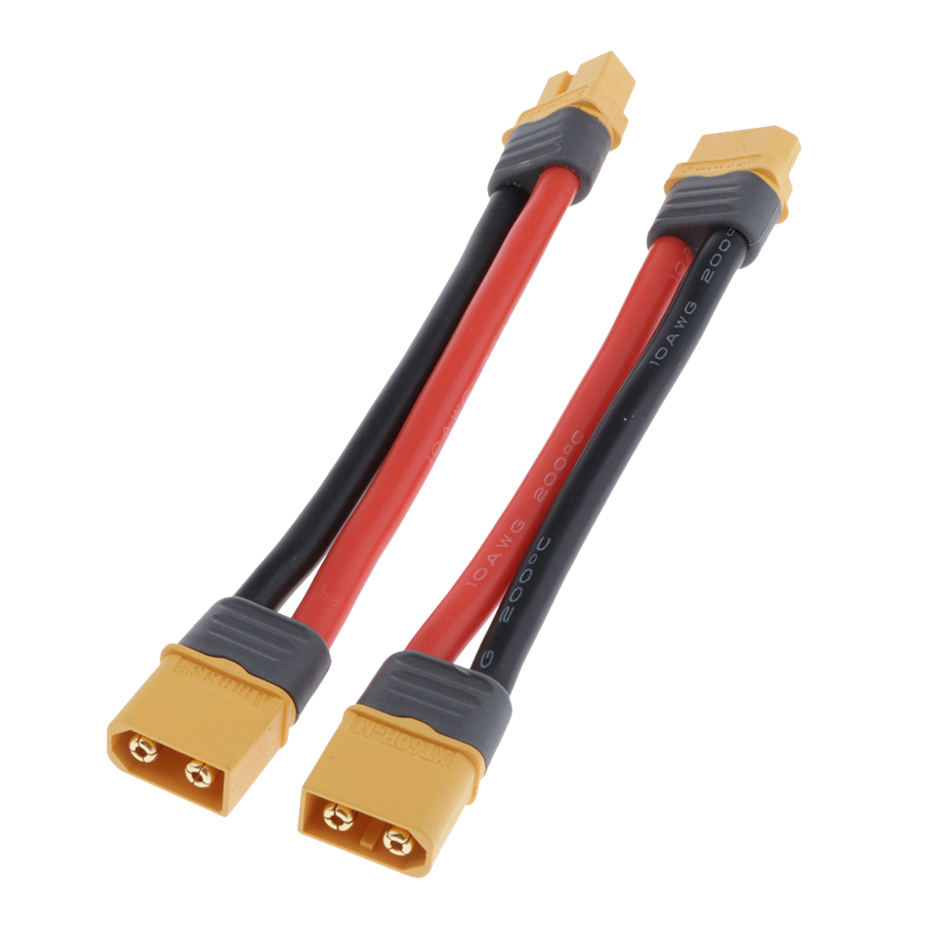 2 pacotes rc carregador 100mm xt60 plug macho fêmea cabo de extensão fio 10awg