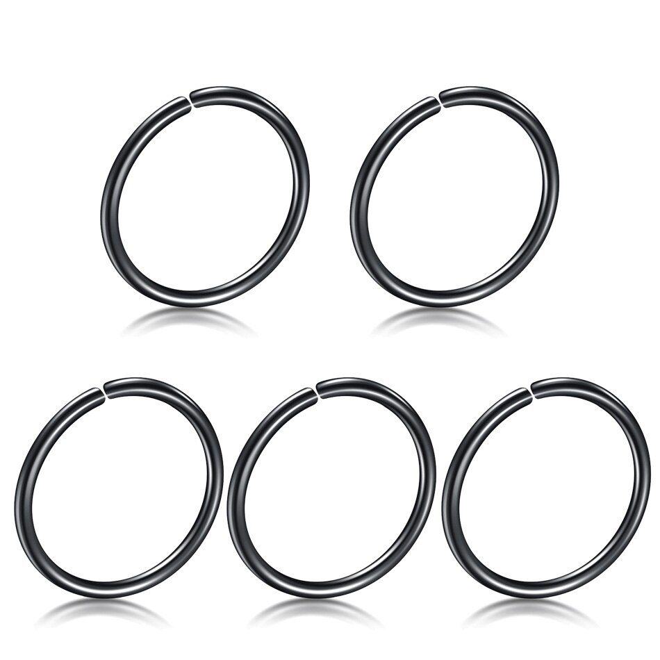 5 stks/partij 20G Nep Indian Nose Ring Staal Helix Tragus Oorbellen Hoop Neus Ringen Faux Neus Ring Piercing Nariz septum Piercing Lip: Black / 20G 0.8X6mm