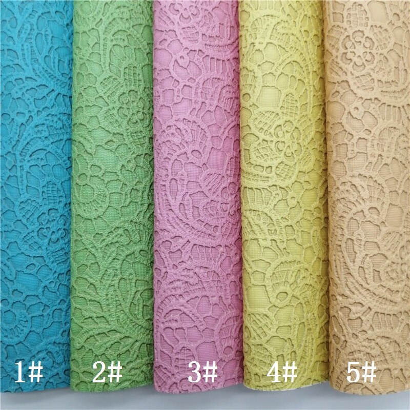 Pastel Colors Lace Embossed Synthetic Leather Faux Fabric Sheets Felt Backing Vinyl For Earrings bag Bows DIY 21X29CM GM2322A