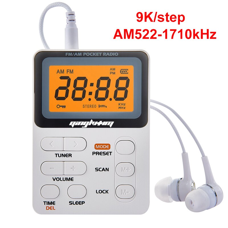 Mini FM/AM Radio Portable Pocket Radio with LED Display 3.5mm Earphone Support Manual/Auto Save Station 9K/10K Receiver: 9K
