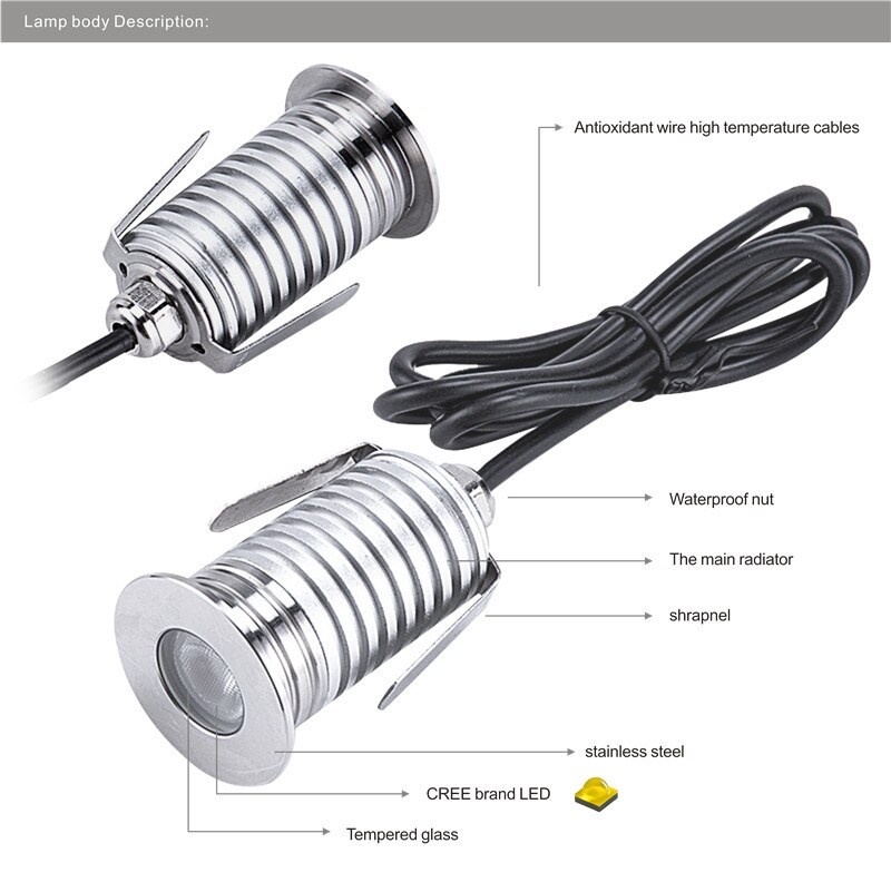 12v 24v ip67 1w 3w led inbouw vloerlamp voor buiten, waterdicht, tuinverlichting onder de grond, led lamp