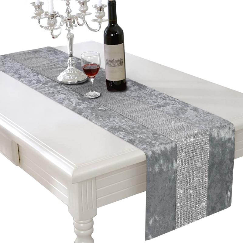 Table Runner Rectangular Coffee Dining Table Cloth Runners table runner with Diamante Strip for Home Kitchen Party Wedding Deco: Default Title