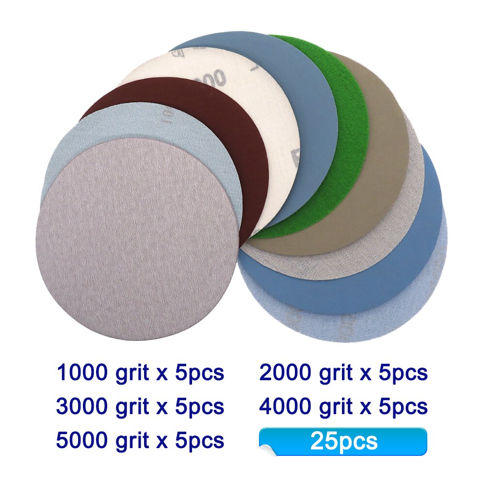 125mm 5'' Inches Grit 1000 /2000 /3000 /4000/ 5000 Sanding Discs Hook Loop Sandpaper Round Sandpaper Disk Sand Sheet Sanding