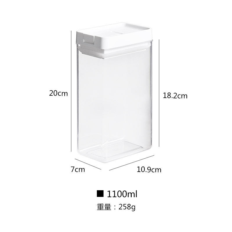 Kitchen Transparent Food Storage Box Sealed Dust Keep Fresh Storage Jar Containers Refrigerator Noodles Grain Food Organization: square-1100ml