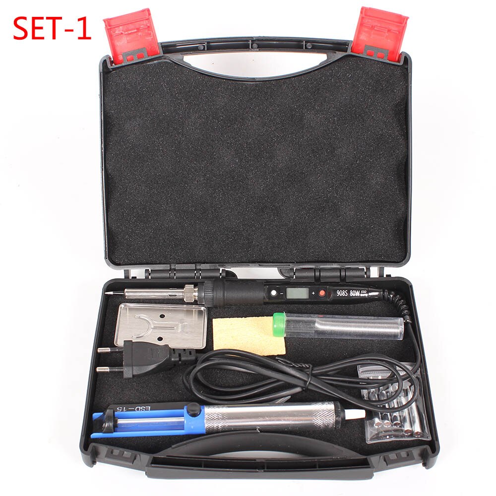 Fer à souder électrique avec affichage numérique LCD 80W, température réglable, Station de soudage à la main, Kit d&#39;outils de réparation: 220V EU Plug / SET-1