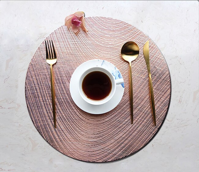 Napperon en PVC, rond, style européen, estampage à , ajouré, résistant à la chaleur, antidérapant, décoration de Table domestique, tapis de Table, 6/4 pièces: Rose Gold / 6 pieces