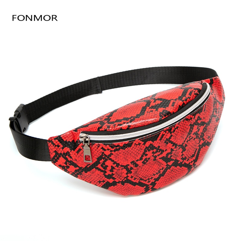 Vrouwen Taille Pak Serpentine Fanny Pack Pu Leer Borst Zak Vrouwelijke Mode Snake Skin Heuptas Vrouwelijke Portemonnee