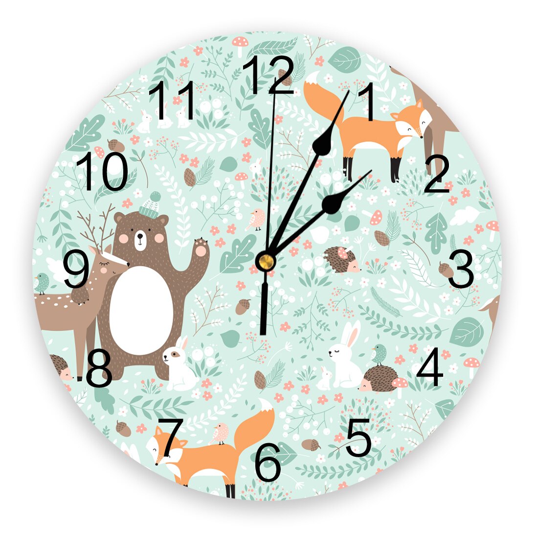 Forest Animal Theme PVC Wall Clock Living Room Bedroom Wall Digital Clock Home Decore Wall Clock Modern