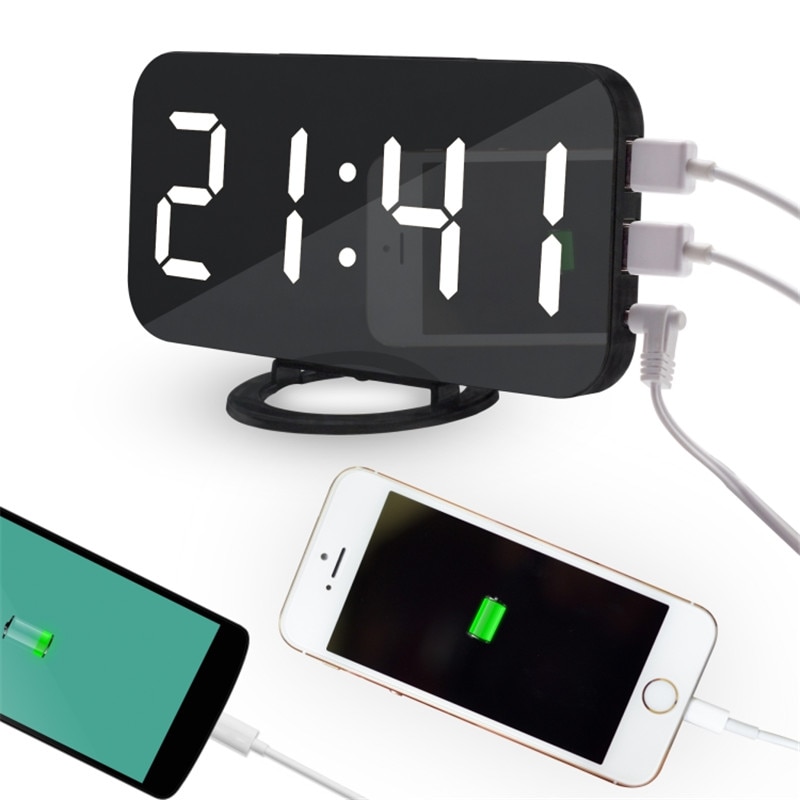Nice Home Multifunctionele Led Spiegel Alarm Art Digitale Wandklok Poort Moderne Mirrored Elektronische Snooze Analoge Tafel Klok