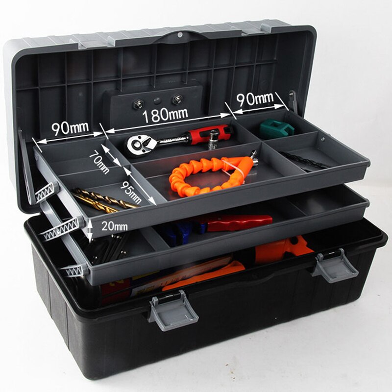 16 inch Portable Tool Box Three Layers Tools Organizer Large Storage For Tools Components Plastic Toolbox Car Repair Box