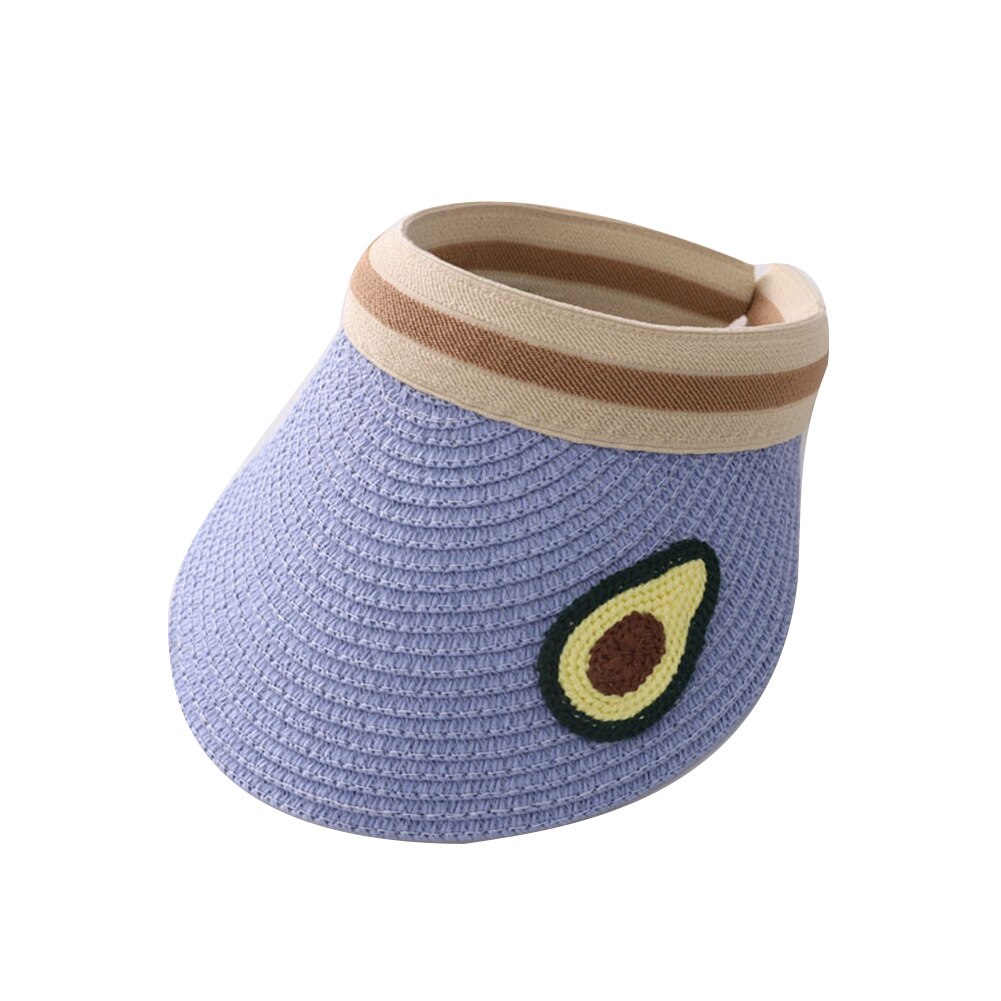 Sommar barn frukttryck bred brätte uv-skydd hatt topplös halmkeps solhatt barn solkeps halmkeps solhatt barn solkeps uv-skydd: Blå avokado