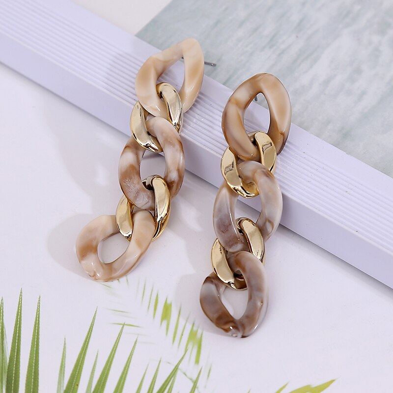 Trendy Long Chain Acrylic Vintage Earrings For Women Geometric Brown Resin Statement Earring Retro Jewelry