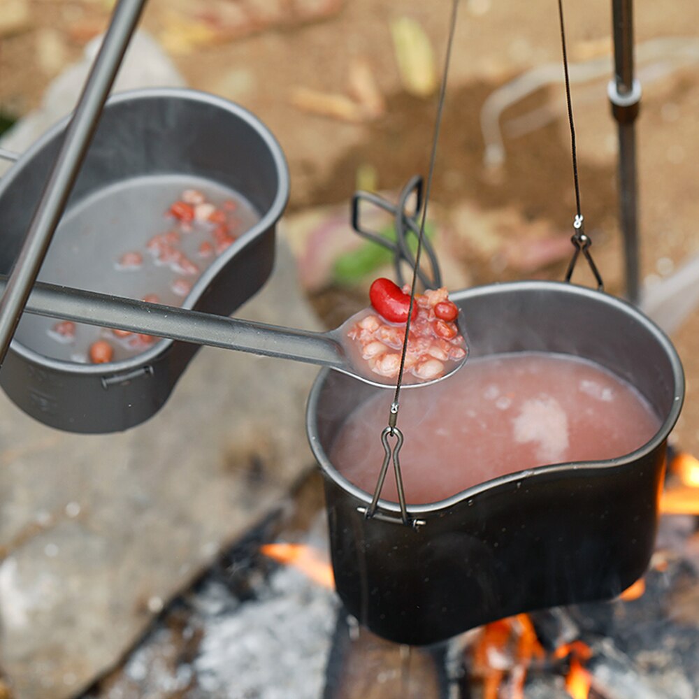 Lixada Outdoor Camping Titanium Canteen Set 380ml 750ml Hanging Pot Outdoor Cutlery Camping Canteen Home Picnic Backpacking