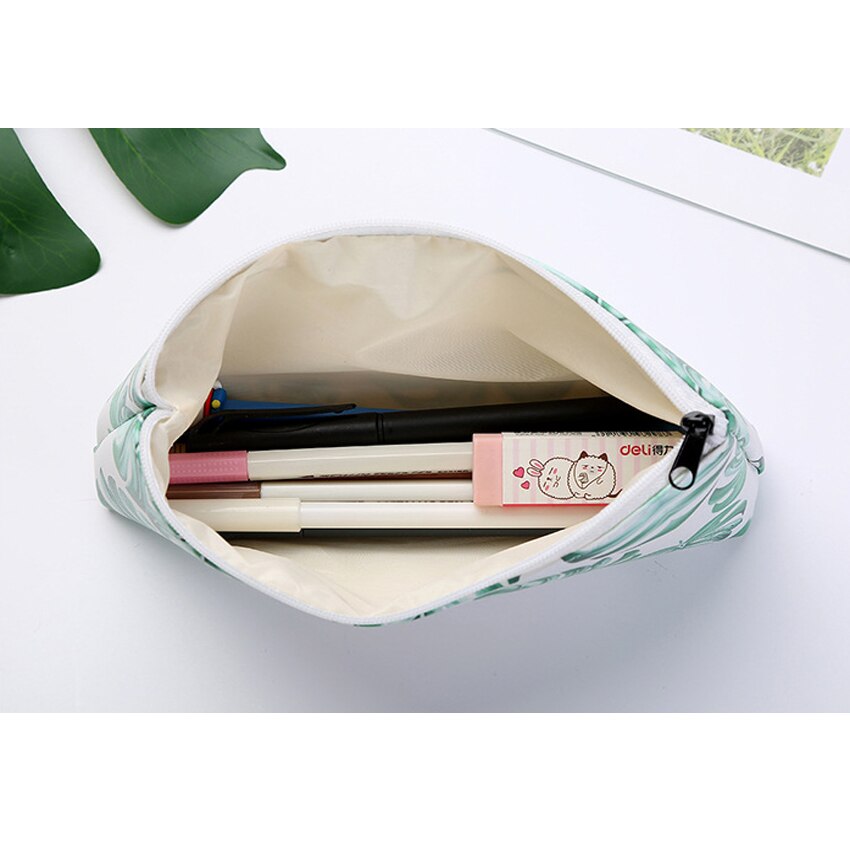 1Pcs/lot Lovely Small Fresh Leaves PU Pen box School Pencil Case Stationery Box Small Object Storage Bag