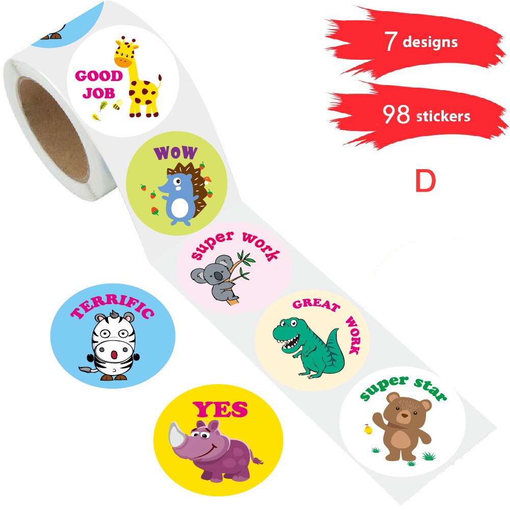 Cartoon Cute Animals Waterproof Students Reward Stickers For Kids Teachers Educational Learning Activities Motivational Portable: D