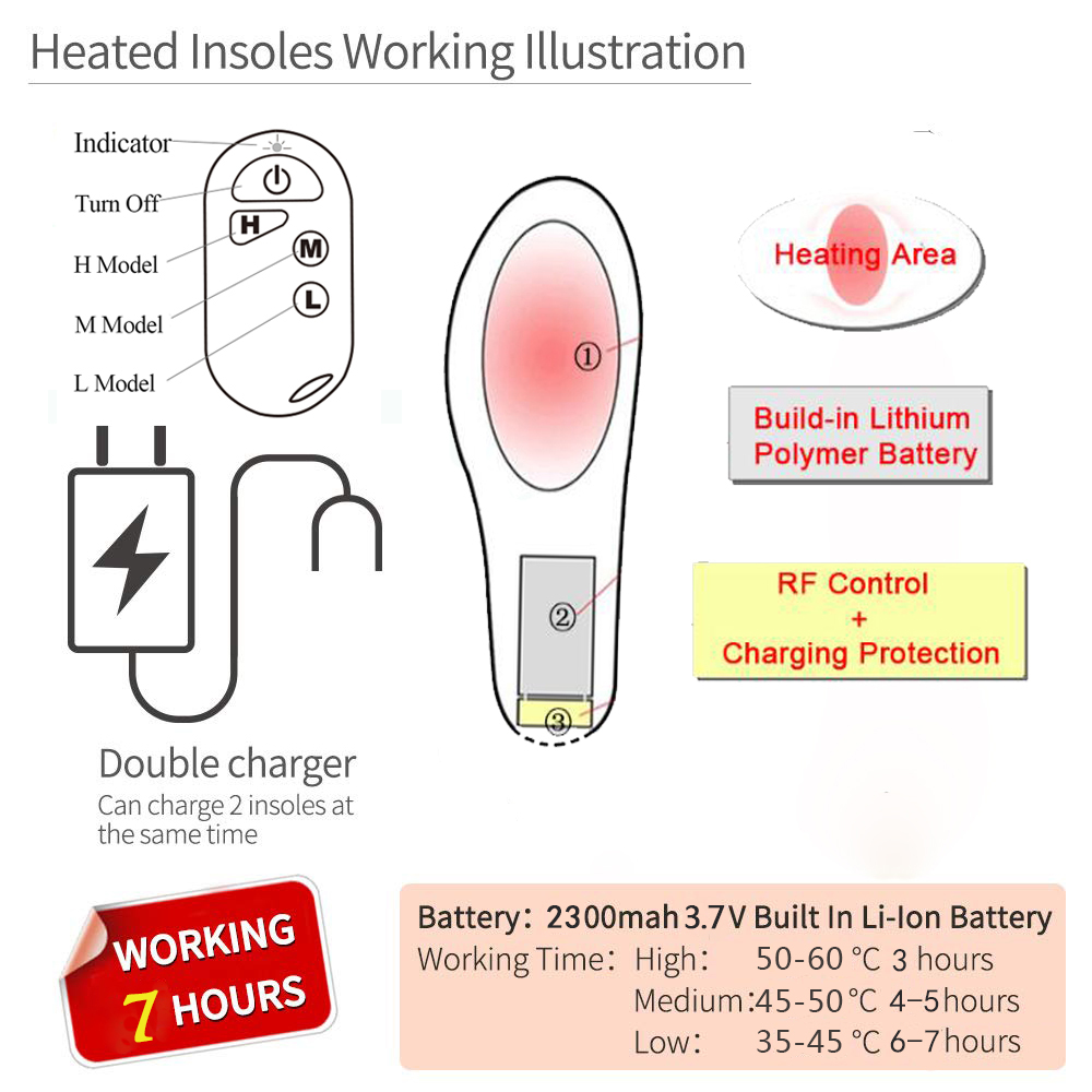 Winter Electric Heated Insoles Shoe 2300mAh Wifi Boot Foot Warmer with Remote Control Fabric Thermal Heating Insole for Skiing