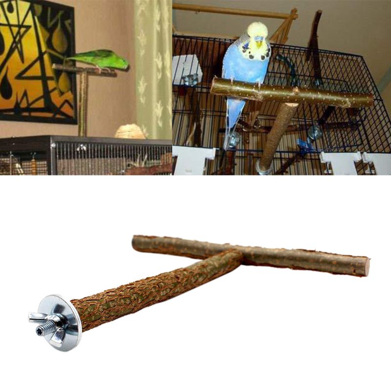 Bird Parrot Cage Toys Training T Perch Grinding Chewing Parakeet Wood Stand