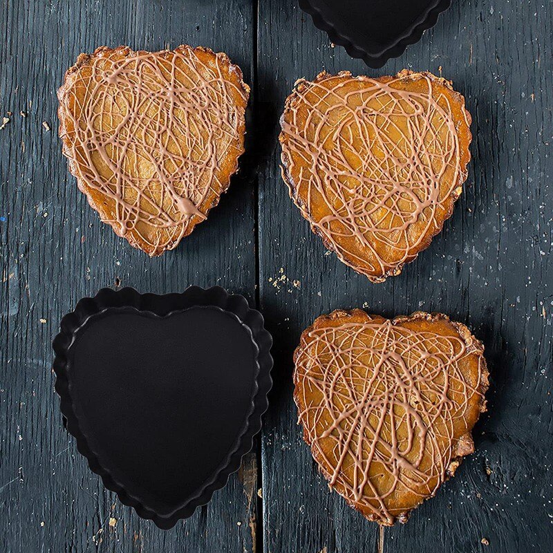 Tart Pan Set For Baking, 6Pcs 4.13Inch Heart-Shaped Tart Tins, Non-Stick Carbon Steel Quiche Pan With Removable Bottom