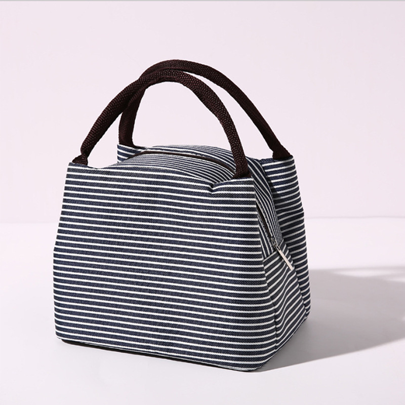 Stripe Women's Kids Lunch Bags Waterproof Insulated Picnic Foods Storage Container Handbag Thermal Lunch Box Cooler Bags: SKY BLUE