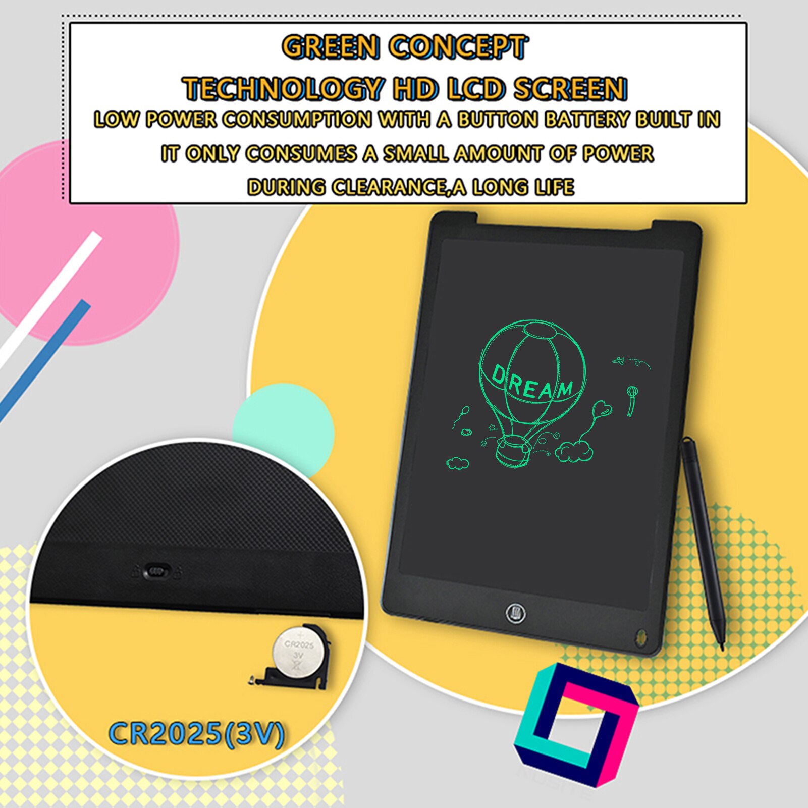 LCD Writing Tablet 12 Inch Color Screen with Stylus Drawing Writing Taking Notes Leaving Messages for Toddlers Boys Girls