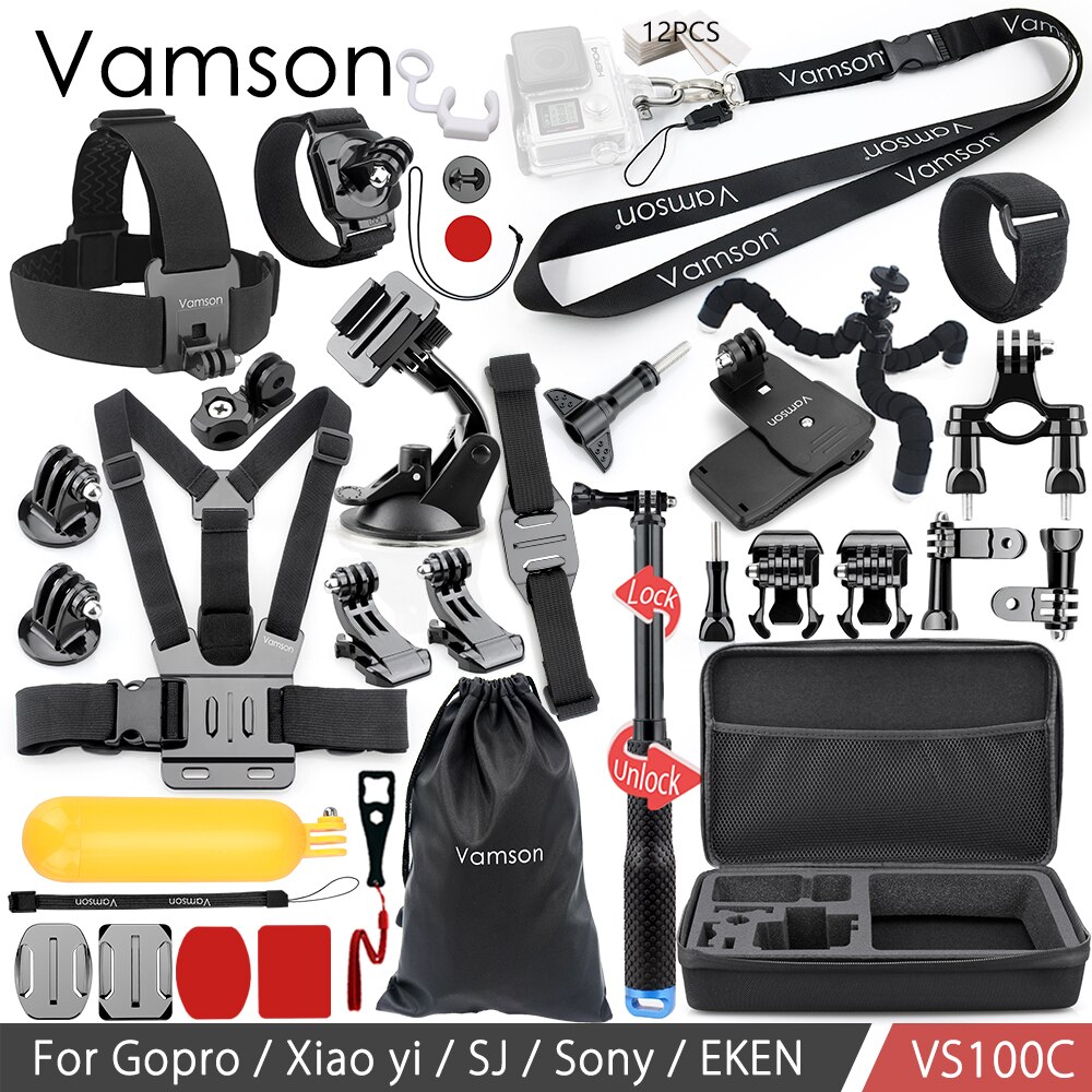 Vamson for Gopro hero 7 6 5 4 Accessories Kit for Xiaomi yi 4k for SJCAM M10 for SJ5000 case EKEN SOOCOO Action Camera VS100: VS100C