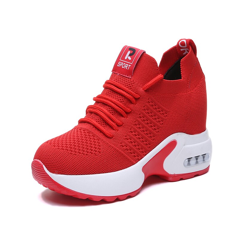 Kvinner sommer mesh plattform joggesko sneakers hvite sko 9.5cm høye hæler kiler utendørs sko pustende fritidssko kvinne