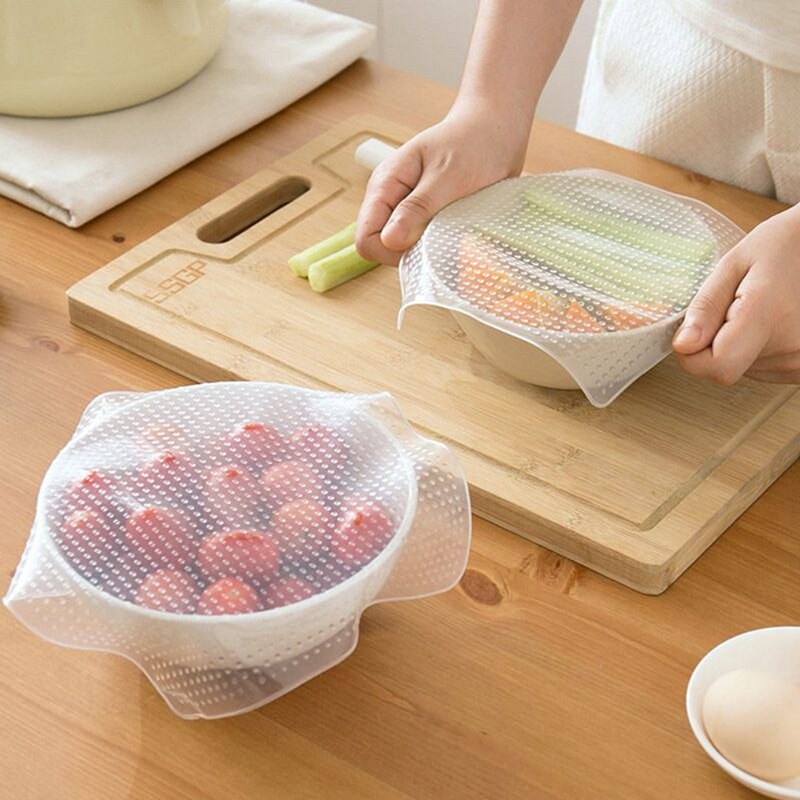 Enveloppe de couverture pour aliments frais | Film accrochable en Silicone scellé, outil de cuisine extensible pour conserver les produits frais, ensemble de 3 pièces