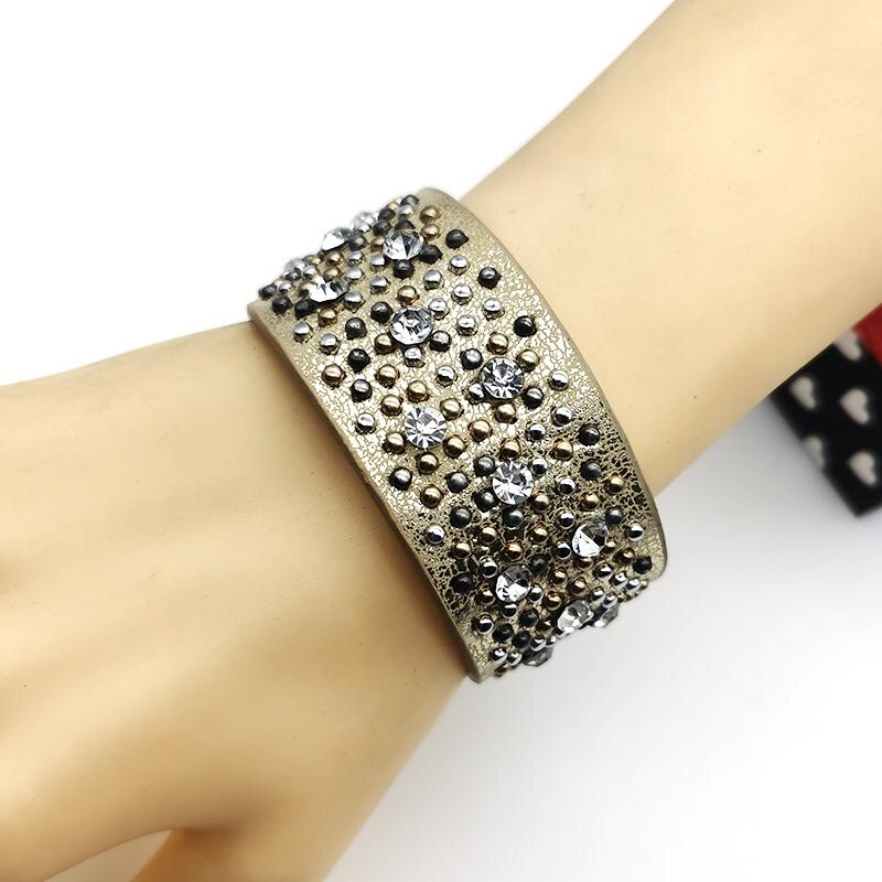 D &Ampere; D Kristall Strass Leder Armbänder Armreif Für Frauen Punk Charme Armbinde Weibliche Manschette Schmuck