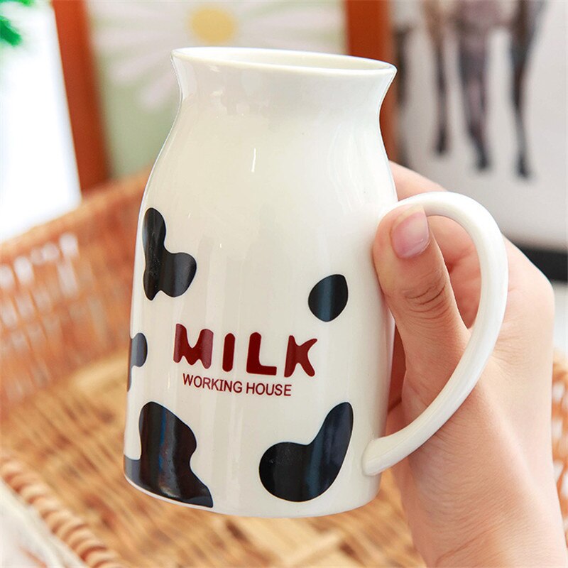 Cartoon Cute Cow Pattern Ceramic Coffee Mug Porcelain Couple Breakfast Milk Cup Retro Simple Office Teacup Drinkware