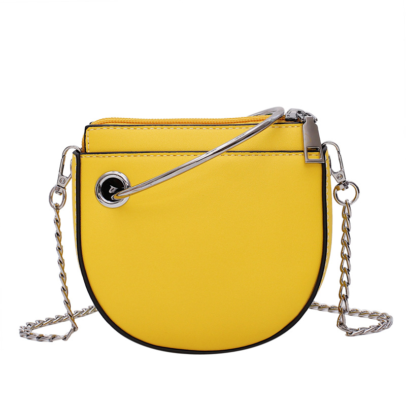 halfronde Vrouwen Zadel Draagtas Candy Kleur Metalen Handvat Handtas Crescent Schouder Tas Dame Crossbody tas: Geel