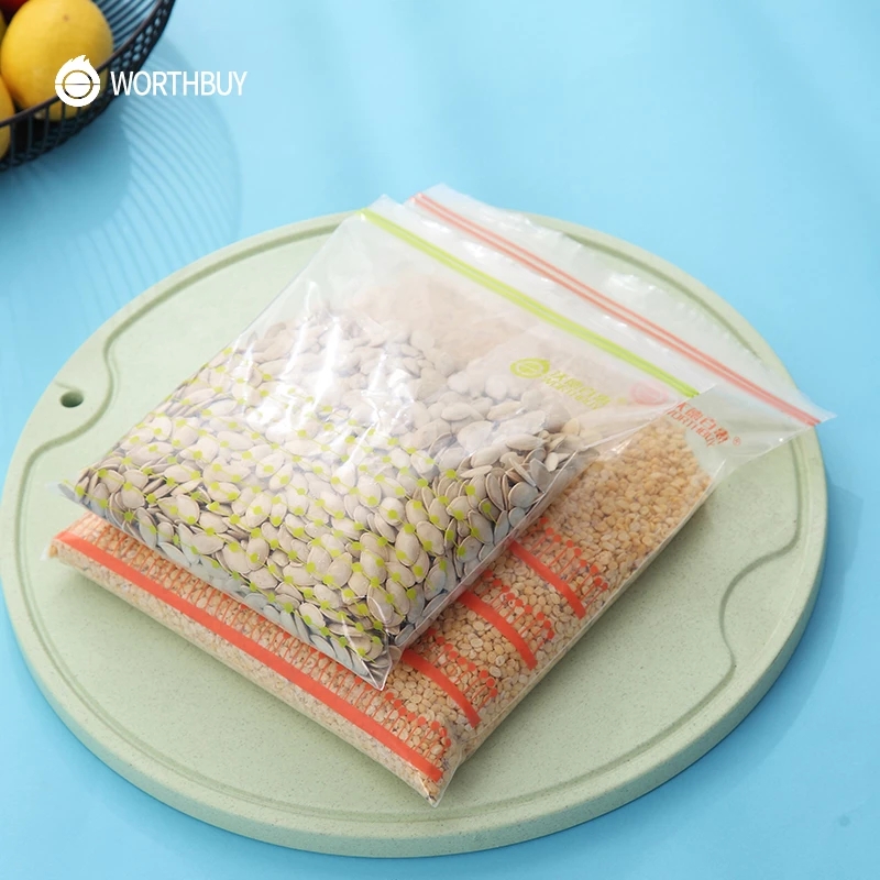 50Pcs/Set Reusable Food Storage Bags Plastic Food Packaging Bags Keep Fresh Leakproof Kitchen Storage Organization