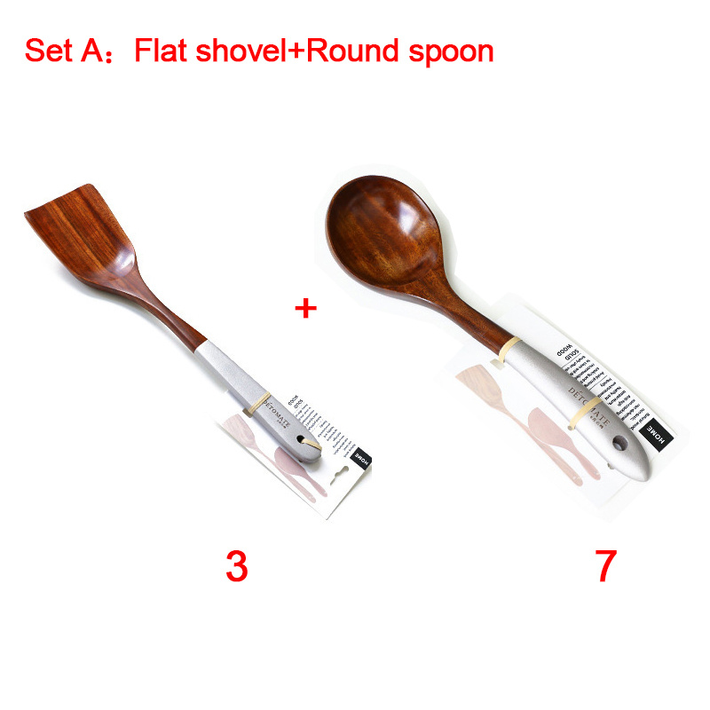 Houten Kookpotten Set Rijstsoep Opscheplepel Massief Houten Keukengerei Accessoires Kookgerei Set Non Stick Handvat Schop: Donkergrijs