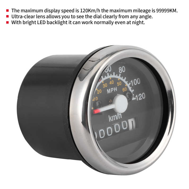 car speedometer auto accessories 12V Motorcycle Speedometer Odometer 99999Km 0-120Km/h Round Gauge with LED Backlight auto