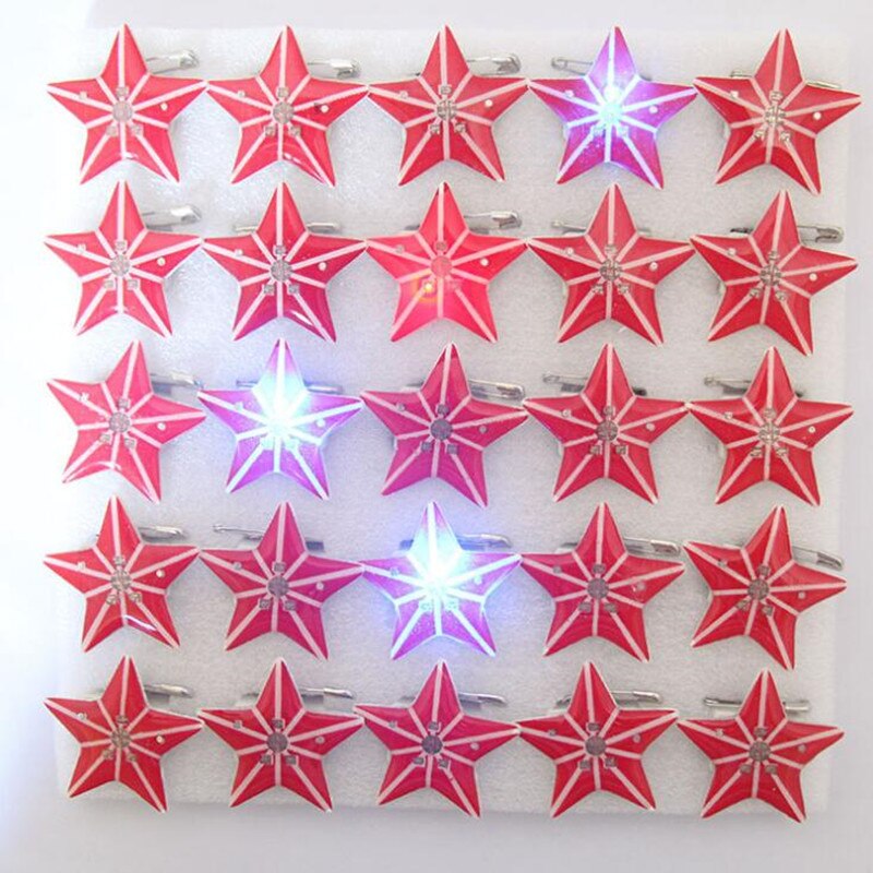 Star LED Flashing Brooch Pin Cartoon Light Up Glowing Badge Kids Adults Toys Glow Party Supplies Halloween Christmas Xmas
