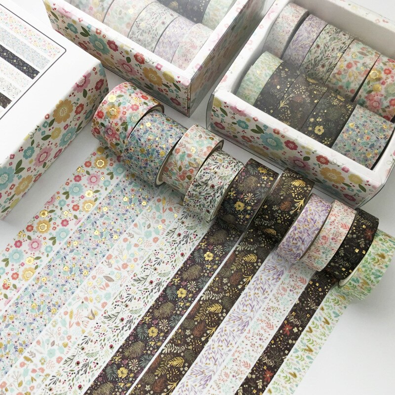 Conjunto de cintas adhesivas para decoración, papel japonés adhesivo en color oro celosía con figuras geométricas, compatible con libro de recortes, accesorios de papelería, set de 10 unidades: flower vine