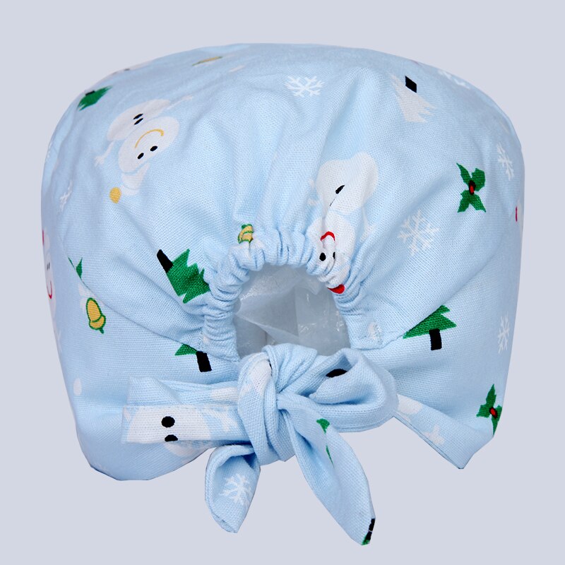 Bleu clair coton chapeau dessin animé bonhomme de neige imprimer infirmière turban mignon givré chapeau décontracté gourde chapeau réglable chef dentiste chapeau