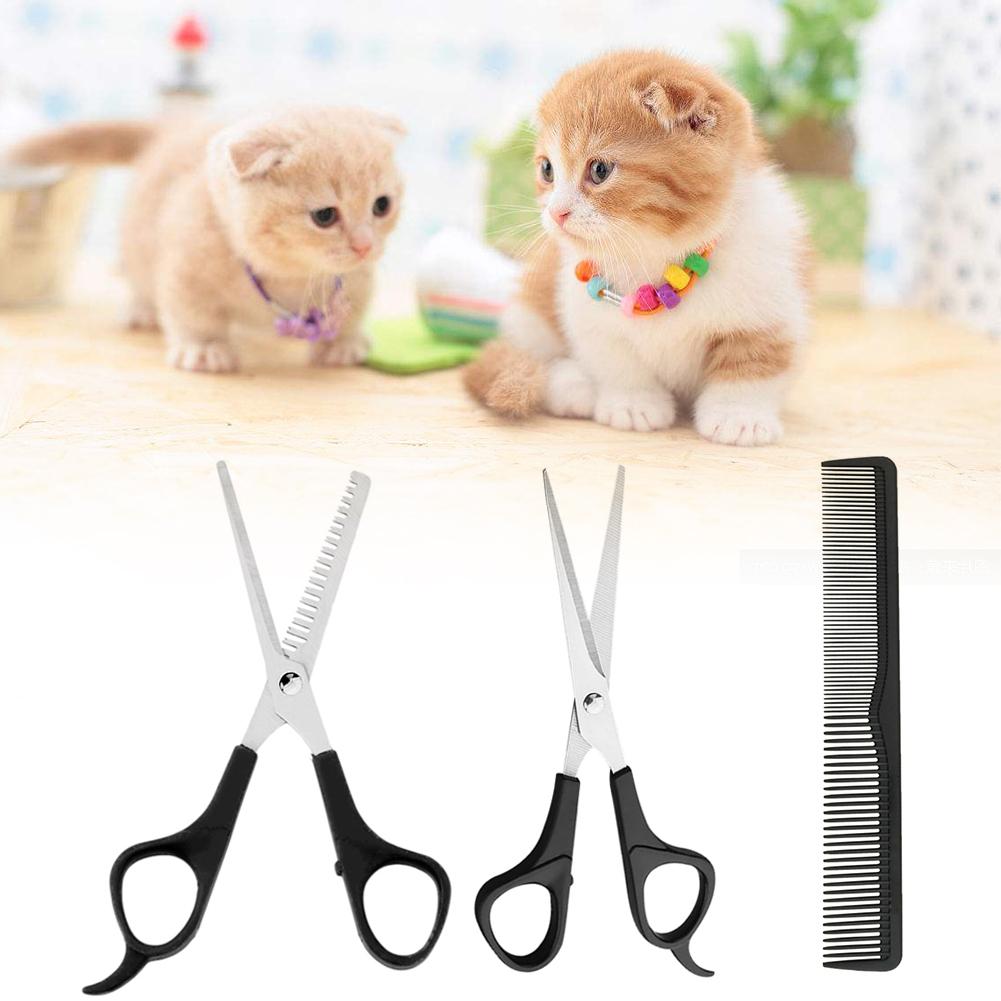 3 PCS Household Pet Grooming Tool Hair Dressing Scissors Rounded Tips Shear Thinning Scissor Comb Cat Dog Grooming Tool Set