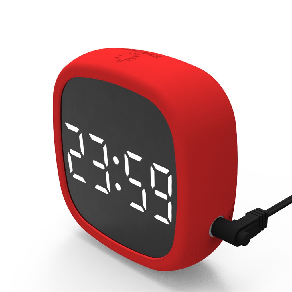 Digital Alarm Clock LED Display Pocket Silicone Intelligent voice control portable travel outdoor Desk Clock: Red 