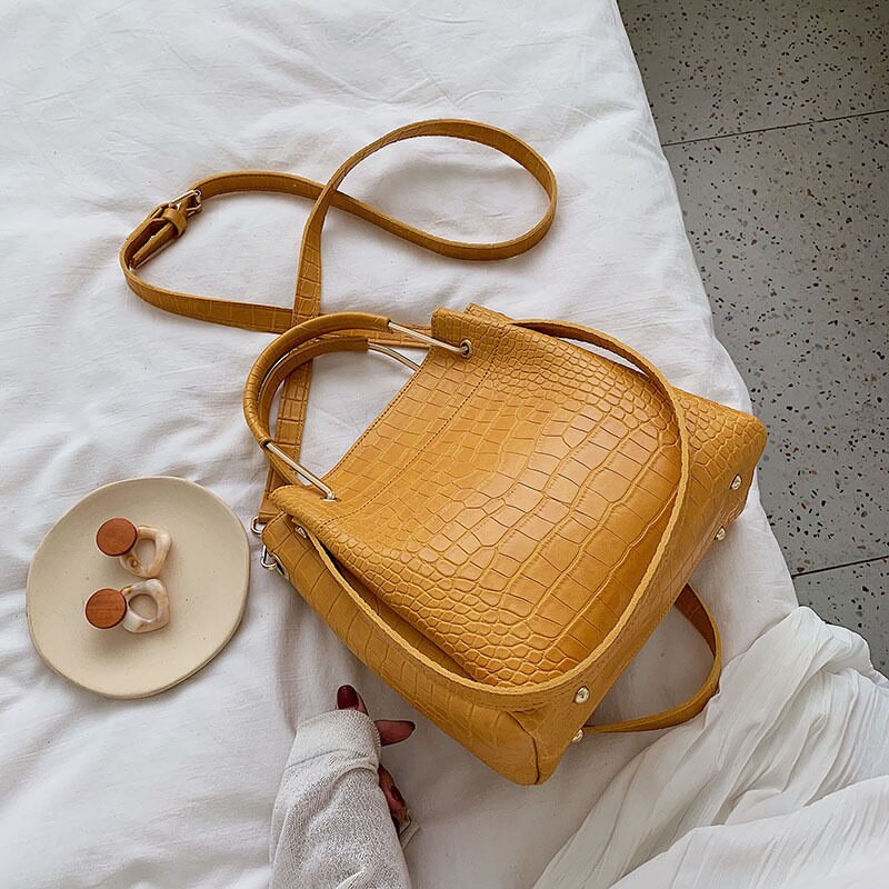 RanHuang sacs à main de pour femmes sacs seau en cuir Pu Alligator sacs à main sacs à bandoulière filles sacs de messager: Yellow